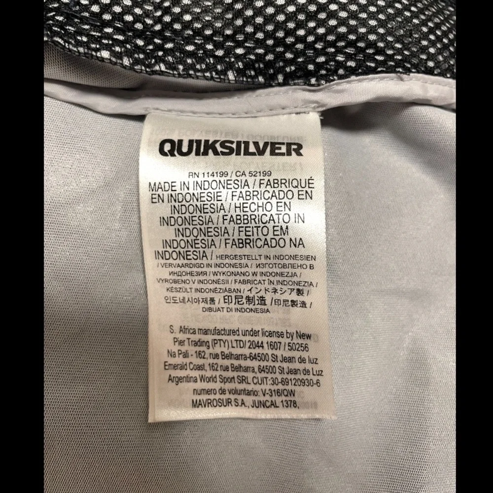 Quiksilver Men Windbreaker Rain Jacket Packable Pocket Charcoal Grey Sz Med